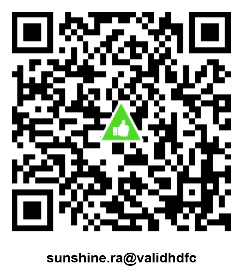 UPI QR code for Sun Shine Research. Scanning it pays to sunshine.ra@validhdfc. The code carries a white thumbs-up icon inside a green triangle, the SEBI validated-handle mark.